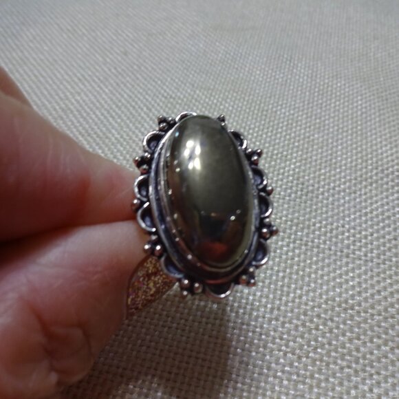 Beautiful APACHE PYRITE Sterling 925 Handmade Ring Size 7.5 #88C - Picture 2 of 3